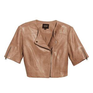 LAMARQUE Kirsi Leather Short Sleeve Moto Women's Jacket Camel Color NWT